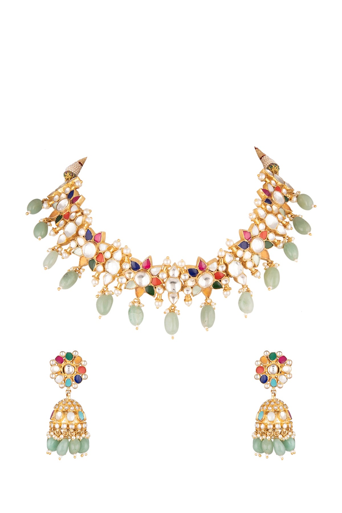 Matte Gold Plated Beaded Choker Necklace Set