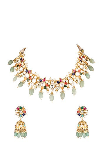 Matte Gold Plated Beaded Choker Necklace Set