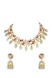 Matte Gold Plated Beaded Choker Necklace Set