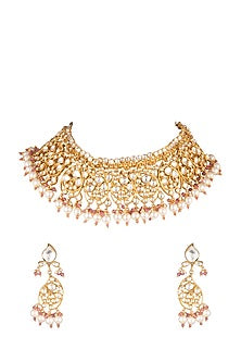 Matte Gold Plated Pearl Necklace Set