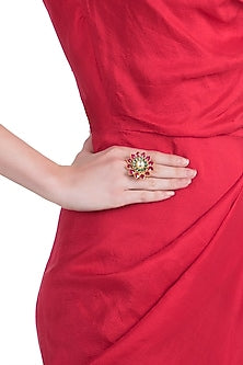 Gold plated pink and green floral ring