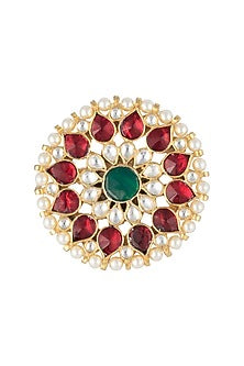 Gold plated red and green ring