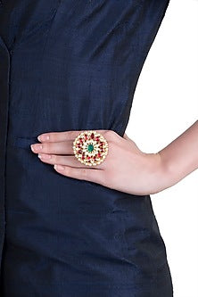 Gold plated red and green ring