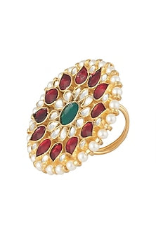 Gold plated red and green ring
