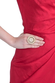 Gold plated jadtar floral pearl ring
