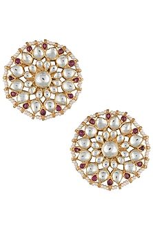 Gold plated pink and white stud earrings