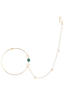 Gold plated green beads and pearl nose ring
