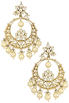 Gold Plated Pink and White Jadtar Stones Chandbali Earrings