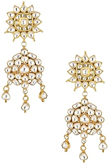 Gold Plated Jadtar Stones Two Tier Earrings