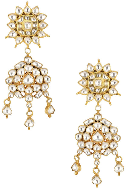 Gold Plated Jadtar Stones Two Tier Earrings