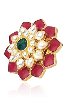 Gold Plated Small Jadtar Stone Flower Ring