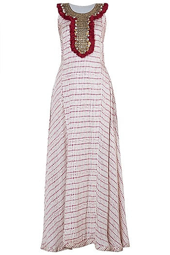 Red printed fringes maxi dress