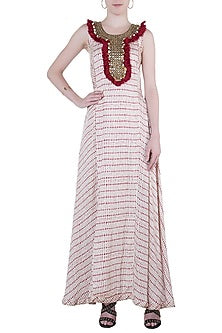 Red printed fringes maxi dress