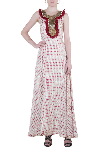 Red printed fringes maxi dress