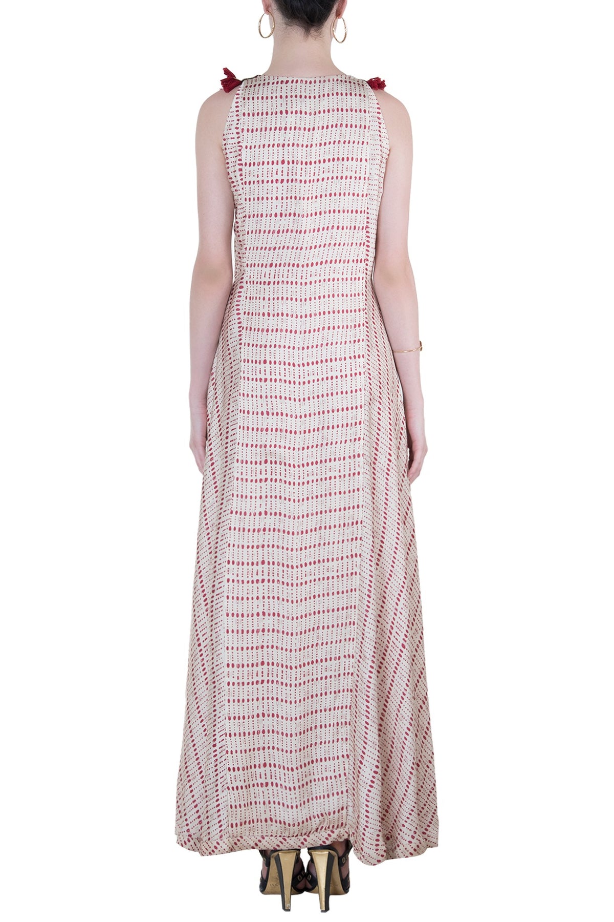 Red printed fringes maxi dress