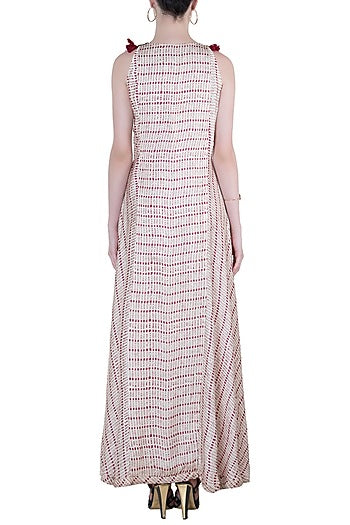 Red printed fringes maxi dress