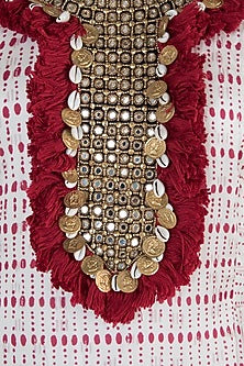Red printed fringes maxi dress