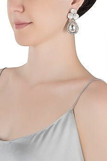 Silver plated floral pearl earrings