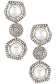 Silver plated kundan and crystal earrings