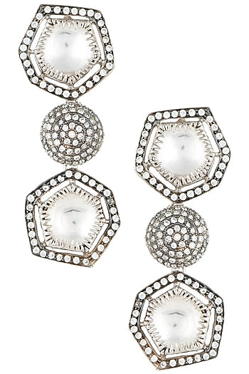 Silver plated kundan and crystal earrings