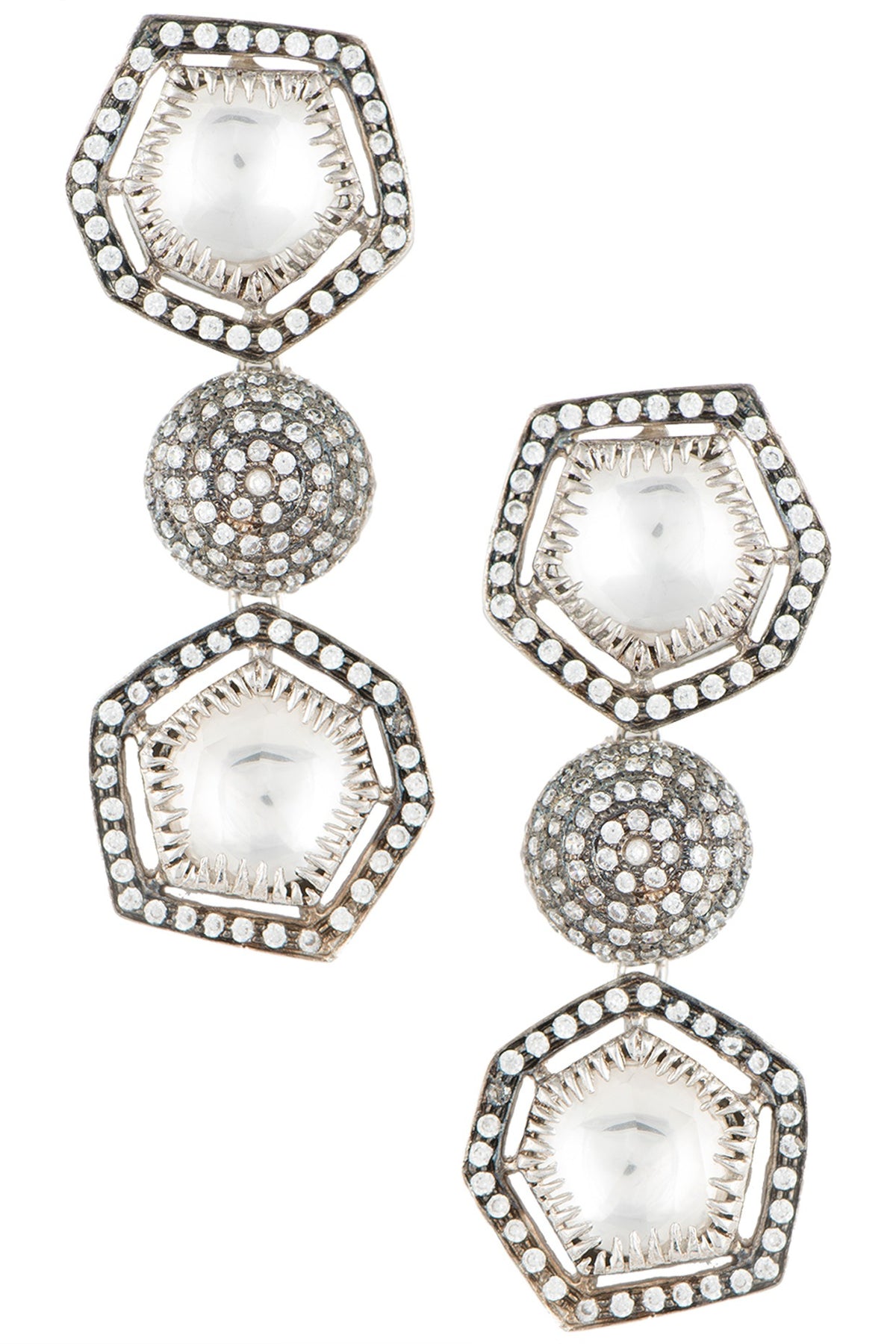Silver plated kundan and crystal earrings