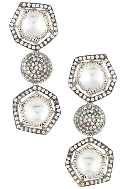 Silver plated kundan and crystal earrings