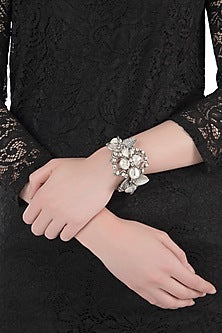 Silver plated pearl cuff bracelet