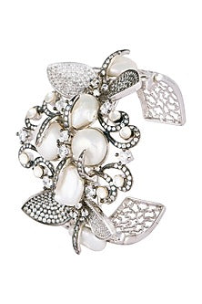 Silver plated pearl cuff bracelet