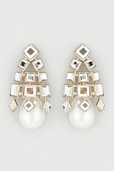 White Finish Dangler Earrings With Pearls