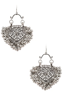 Silver Plated Embossed Mini Paan Ghunghroo Earrings