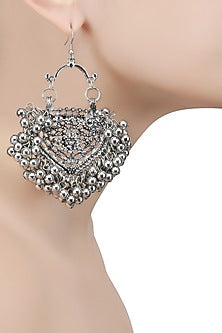 Silver Plated Embossed Mini Paan Ghunghroo Earrings