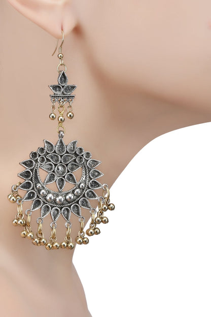 Silver Plated Cutwork Motif Gold Ghungroo Earrings
