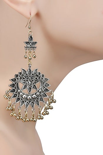 Silver Plated Cutwork Motif Gold Ghungroo Earrings