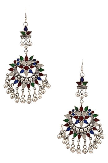 Silver Plated Meena Cutwork Earrings