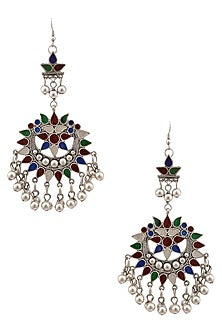 Silver Plated Meena Cutwork Earrings