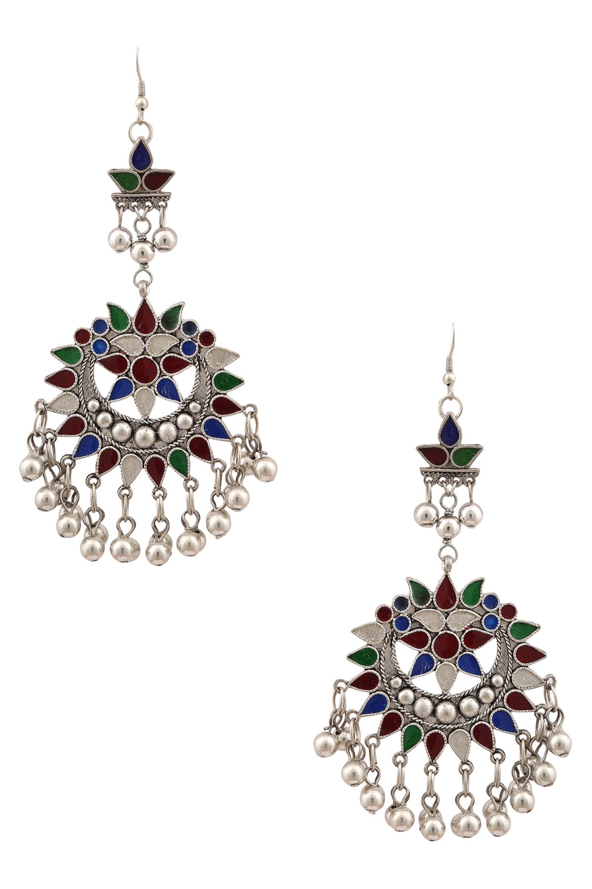 Silver Plated Meena Cutwork Earrings