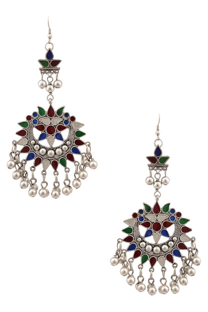 Silver Plated Meena Cutwork Earrings
