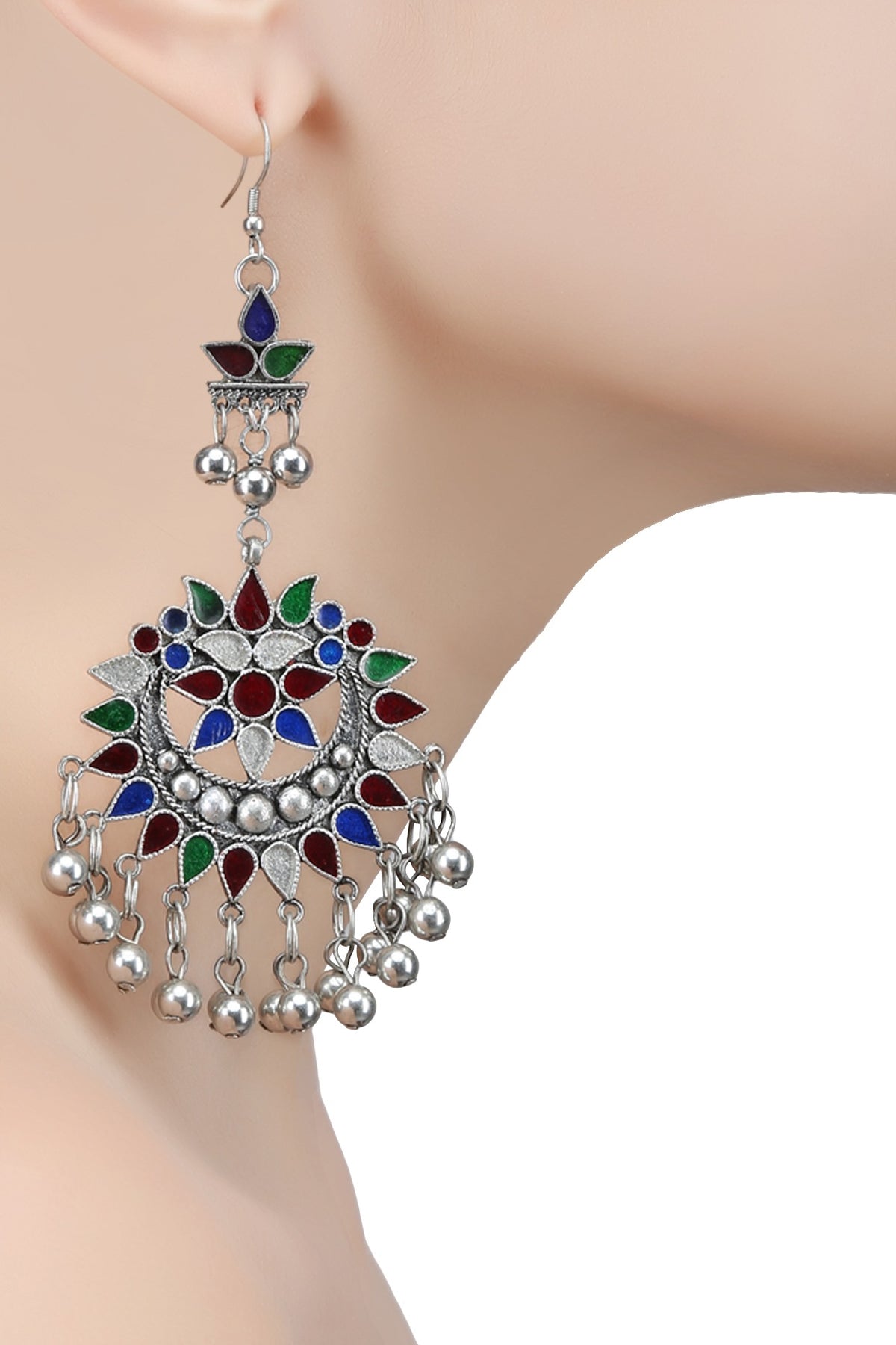 Silver Plated Meena Cutwork Earrings