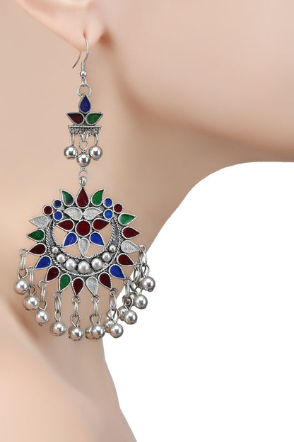 Silver Plated Meena Cutwork Earrings