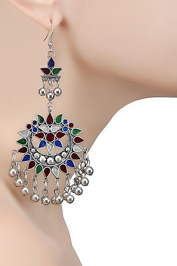 Silver Plated Meena Cutwork Earrings