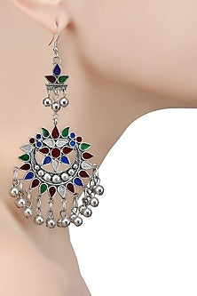 Silver Plated Meena Cutwork Earrings