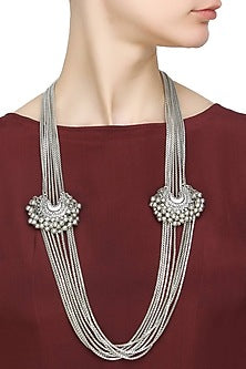 Silver plated two crescent pendant necklace