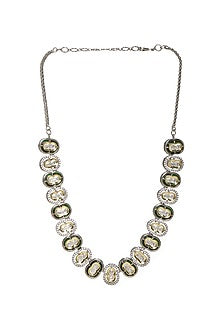 White Finish Kundan Polki & American Diamond Meenakari Necklace In Sterling Silver