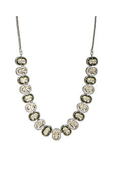 White Finish Kundan Polki & American Diamond Meenakari Necklace In Sterling Silver