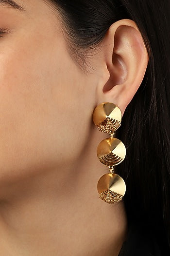 Gold Finish Mini Dome Dangler Earrings