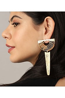 Gold Plated Weaved Ball Chain Semi Circle Earrings