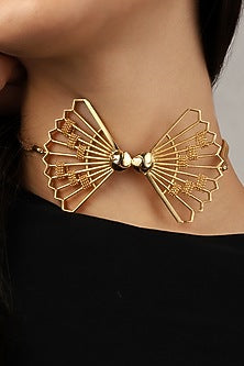 Gold Finish Bow Choker Necklace