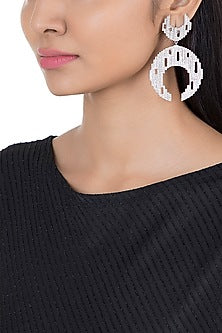 Silver Plated Textured Moon Shaped Earrings