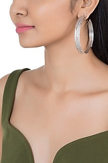 Silver Plated Textured Oversized Hoop Earrings