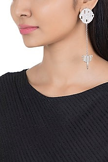 Silver Plated Textured Long Drop Earrings